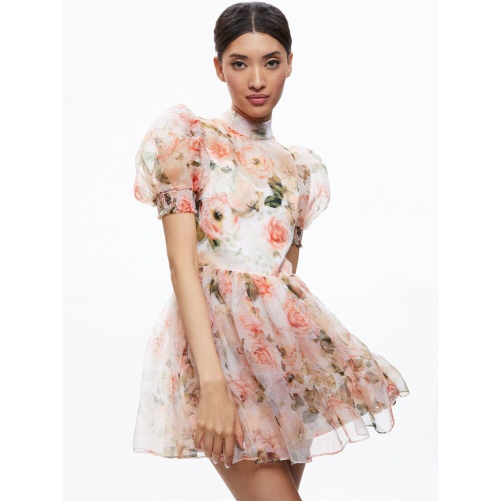 Alice + Olivia Vernita Puff Sleeve Sweetheart Mini Dress 4 in Morningside Flower